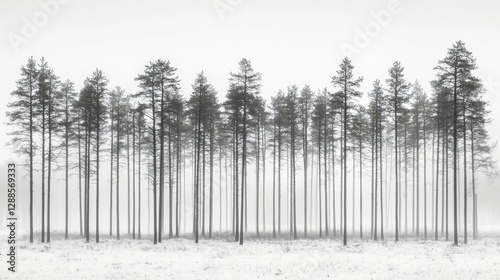 Wallpaper Mural Snowy pine forest, winter landscape, misty scene, nature photography, peaceful background Torontodigital.ca
