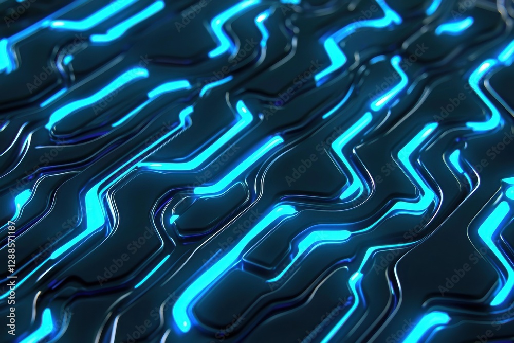Fototapeta premium Explore future tech amidst sleek black surfaces and glowing elements.