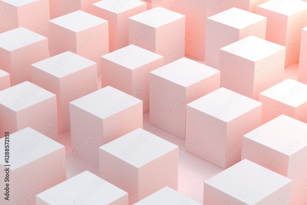 Fototapeta premium Stylish white cube boxes create modern flat design aesthetic and structure.