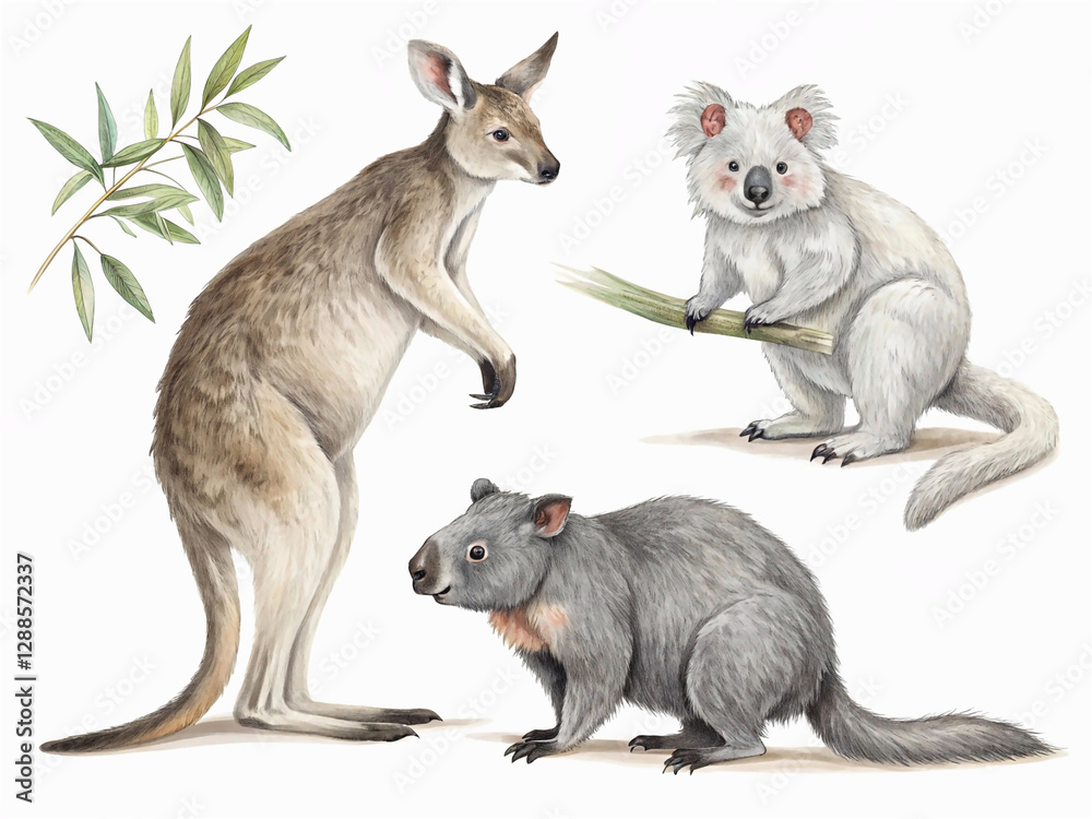 Obraz premium set of marsupial animals isolated on white