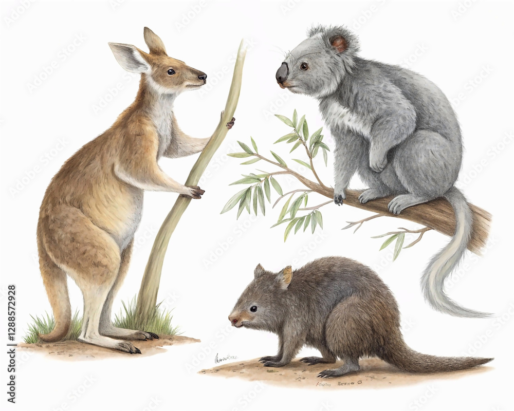 Obraz premium set of marsupial animals isolated on white