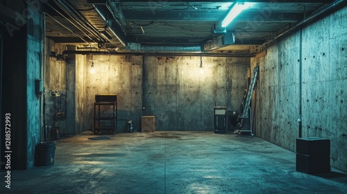 Wallpaper Mural Dark Industrial Room with Concrete Walls and Ambient Lighting Torontodigital.ca