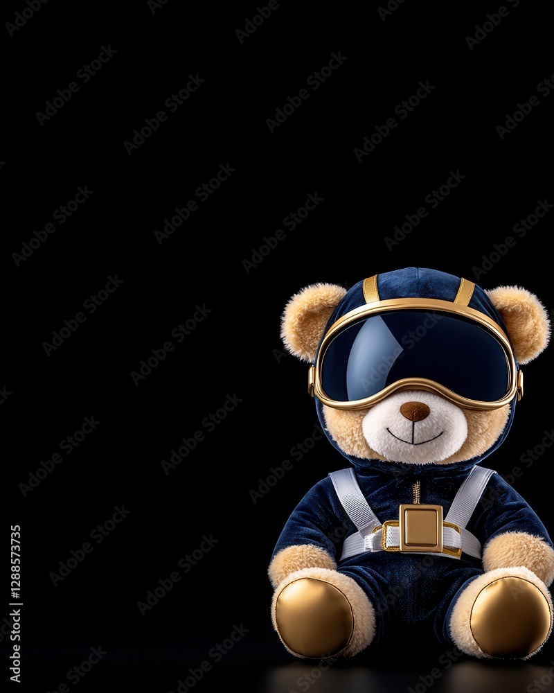 A playful teddy bear dressed as an astronaut against a dark backdrop for creative themes. A playful teddy bear dressed as an astronaut against a dark backdrop for creative themes.