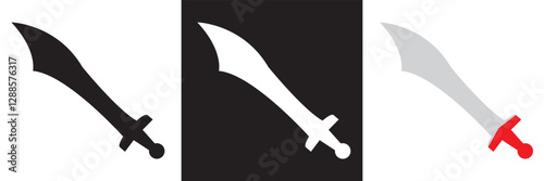 Sword icon.  Medieval sword, dagger, cross guard.  Isolated on white and black background. Vector illustration. EPS 10