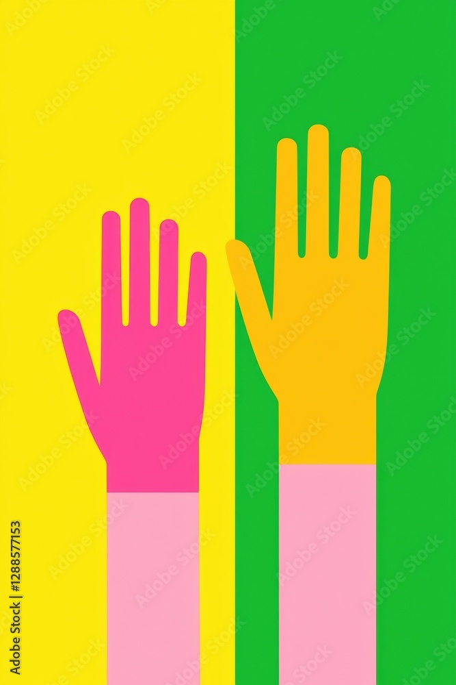 Obraz premium Celebrate diversity and inclusion with vibrant pink and yellow hands.