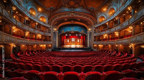 Grand Opera House, empty seats, stage, ornate architecture