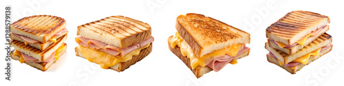 Sizzling Grilled Ham and Cheese Sandwich Crispy, Cheesy Perfection Isolated on Transparent background.