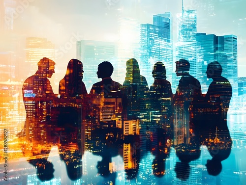 Diverse Business Team Collaboration in Cityscape Meeting Environment