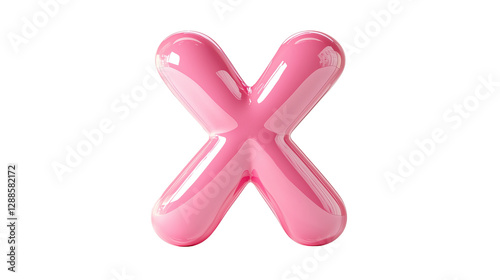 pink inflatable 3d “x” letter made of glossy latex on transparent background, png