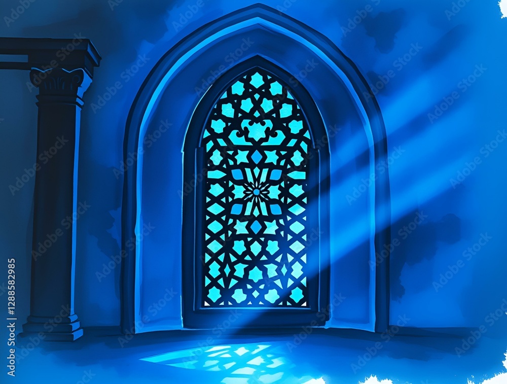 Intricate Blue Archway with Islamic Design Intricate Blue Archway with Islamic Design