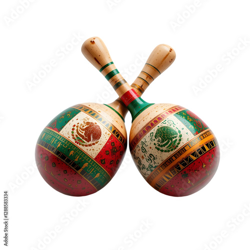 Mexican Flag Maracas: Wooden Percussion Instrument isolated on transparent background photo