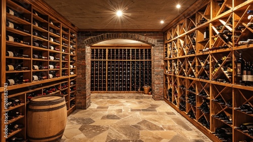 Cozy Wine Cellar with Wooden Shelves and Stone Floor Decor