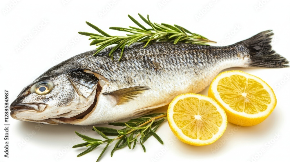 Elegant presentation of steamed sea bass with lemon and rosemary, isolated on white --chaos 20 --ar 16:9 --quality 2 --v 6.1 Job ID: 63431b3b-78d3-45c9-8a7f-22e9a074d313 Elegant presentation of steamed sea bass with lemon and rosemary, isolated on white --chaos 20 --ar 16:9 --quality 2 --v 6.1 Job ID: 63431b3b-78d3-45c9-8a7f-22e9a074d313