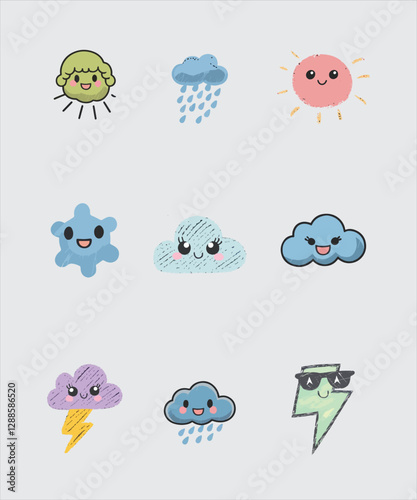 Weather  symbols color icons set of sun cloud rain vector illustration