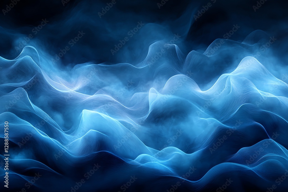 Abstract Blue Landscape with Wavy Lines and Smoke Effects Abstract Blue Landscape with Wavy Lines and Smoke Effects