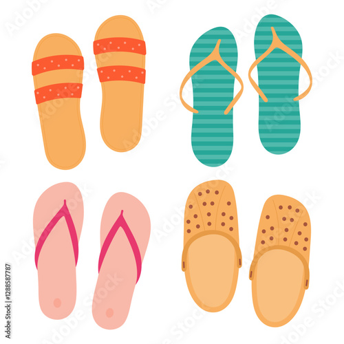 Set of colorful flip flops summer collection