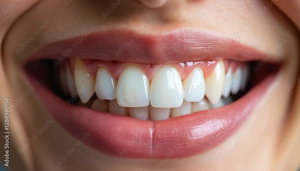 Close-up shot shows perfect smile with pearly white teeth, healthy pink gums, soft lips, flawless dental aesthetics. Photo shows dental perfection, cosmetic dentistry with natural lighting, high Close-up shot shows perfect smile with pearly white teeth, healthy pink gums, soft lips, flawless dental aesthetics. Photo shows dental perfection, cosmetic dentistry with natural lighting, high