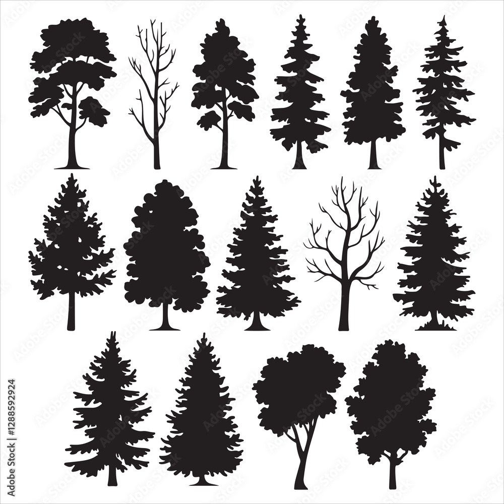 Fototapeta premium set of black vector various birch tree silhouettes