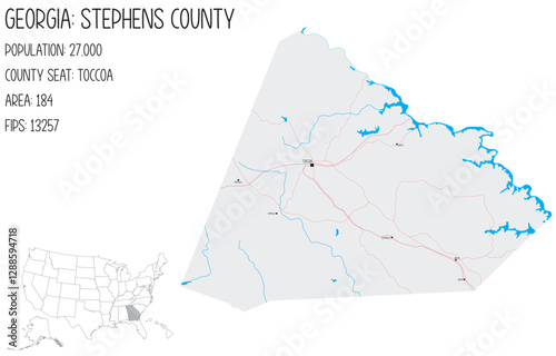 Large and detailed map of Stephens County in Georgia, USA.