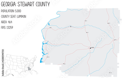 Large and detailed map of Stewart County in Georgia, USA.