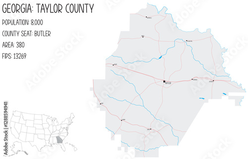 Large and detailed map of Taylor County in Georgia, USA.