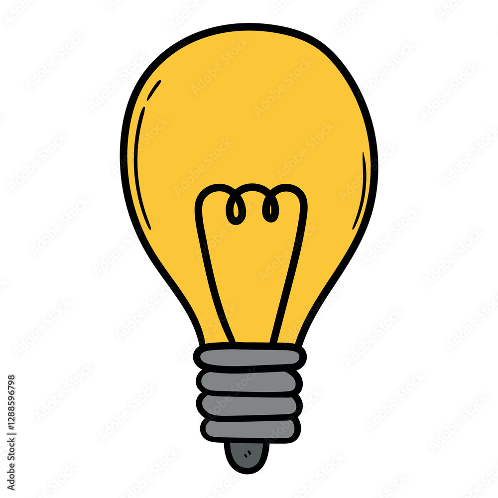Hand drawn cartoon yellow light bulb on white background. Hand drawn cartoon yellow light bulb on white background.