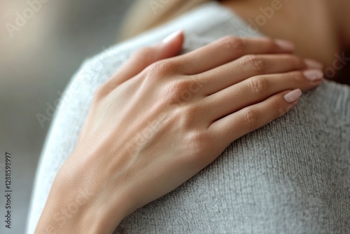 support and an act of kindness. Self love. close-up of a hand gently placed on a shoulder, symbolizing empathy and understanding in communication