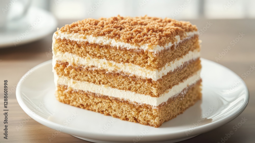 A classic Russian honey cake, made with layers of honey-flavored sponge, whipped cream, and a delicate crumb topping. A classic Russian honey cake, made with layers of honey-flavored sponge, whipped cream, and a delicate crumb topping.