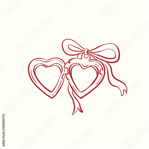 Hand drawn heart locket with bow aesthetic coquette style clip art