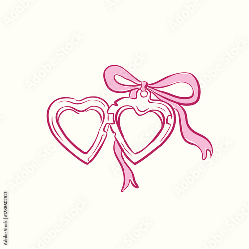 Hand drawn heart locket with pink bow aesthetic coquette style clip art