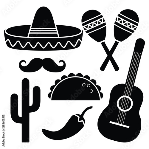 Fiesta Mexicana Icons with white Background