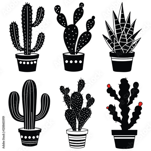 Cactus and Succulent Collection silhouette vector design with white background
