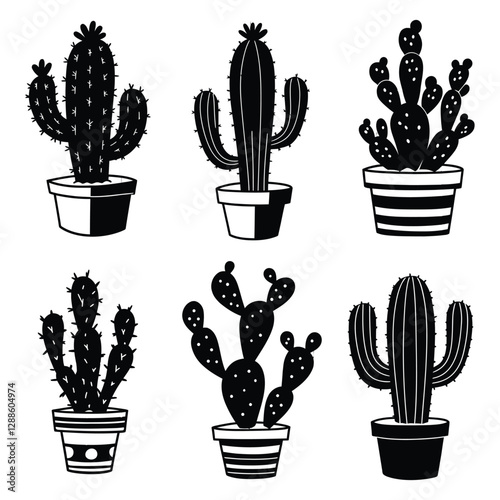 Cactus and Succulent Collection silhouette vector design with white background
