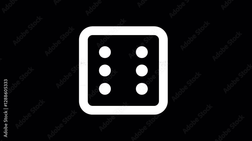 Icon dice six is distorted. Glitch. Noise, chromatic aberration, geometric distortion. Transparent background, looped. In-Out looped. Alpha BW at the end Icon dice six is distorted. Glitch. Noise, chromatic aberration, geometric distortion. Transparent background, looped. In-Out looped. Alpha BW at the end