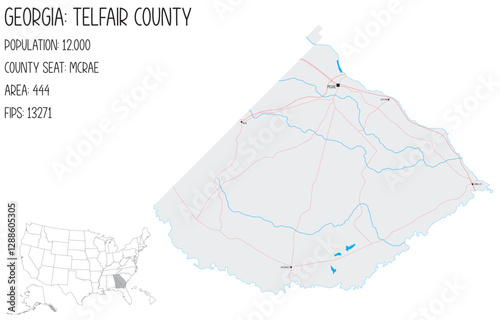 Large and detailed map of Telfair County in Georgia, USA.