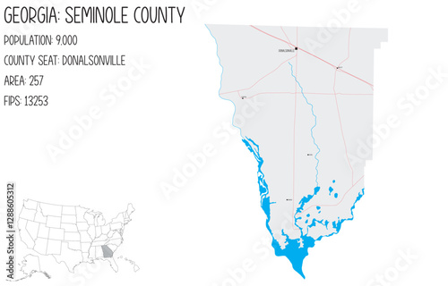 Large and detailed map of Seminole County in Georgia, USA.