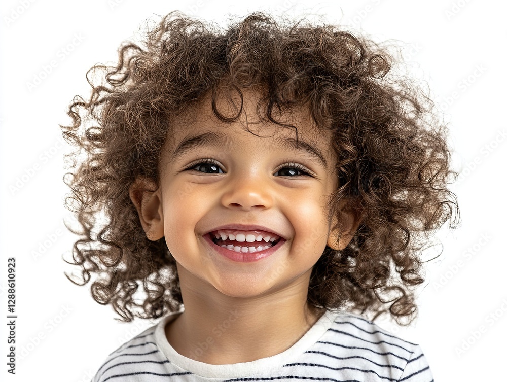 Joyful mixed-race child with curly hair laughing brightly in a realistic portrait isolated on white background. Expressive and cheerful mood. Joyful mixed-race child with curly hair laughing brightly in a realistic portrait isolated on white background. Expressive and cheerful mood.