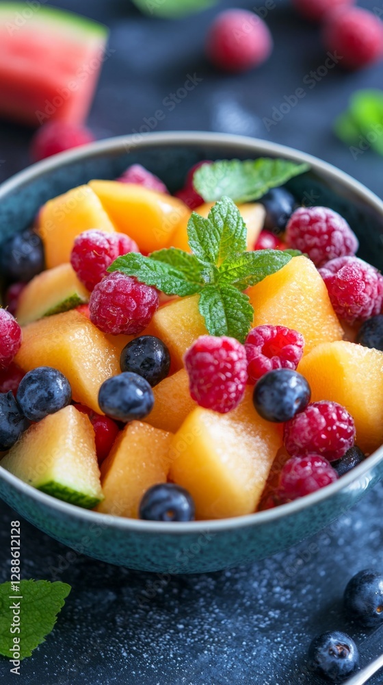 Fresh and Vibrant Fruit Salad with Melon, Berries, and Mint Fresh and Vibrant Fruit Salad with Melon, Berries, and Mint