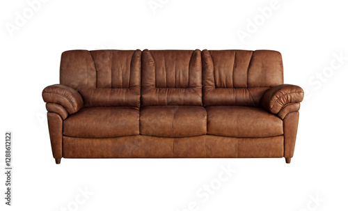 red leather sofa vintage isolated PNG. 3d rendering