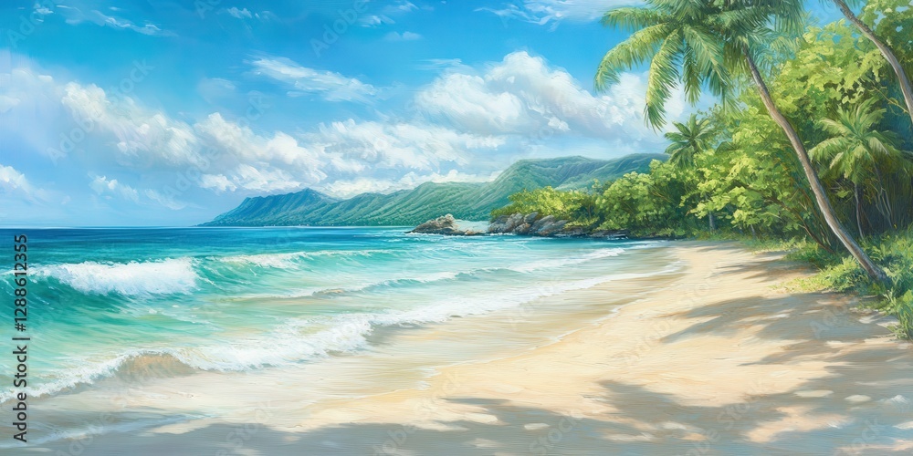 Stunning beach landscape tropical paradise digital artwork serene environment vibrant colors tranquility concept