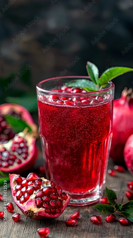 Refreshing Pomegranate Drink with Fresh Garnish in a Glass Refreshing Pomegranate Drink with Fresh Garnish in a Glass
