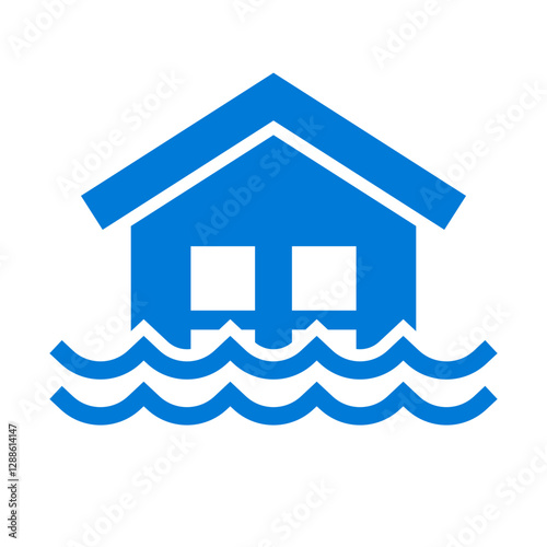 Blue flooded house icon. Vector.