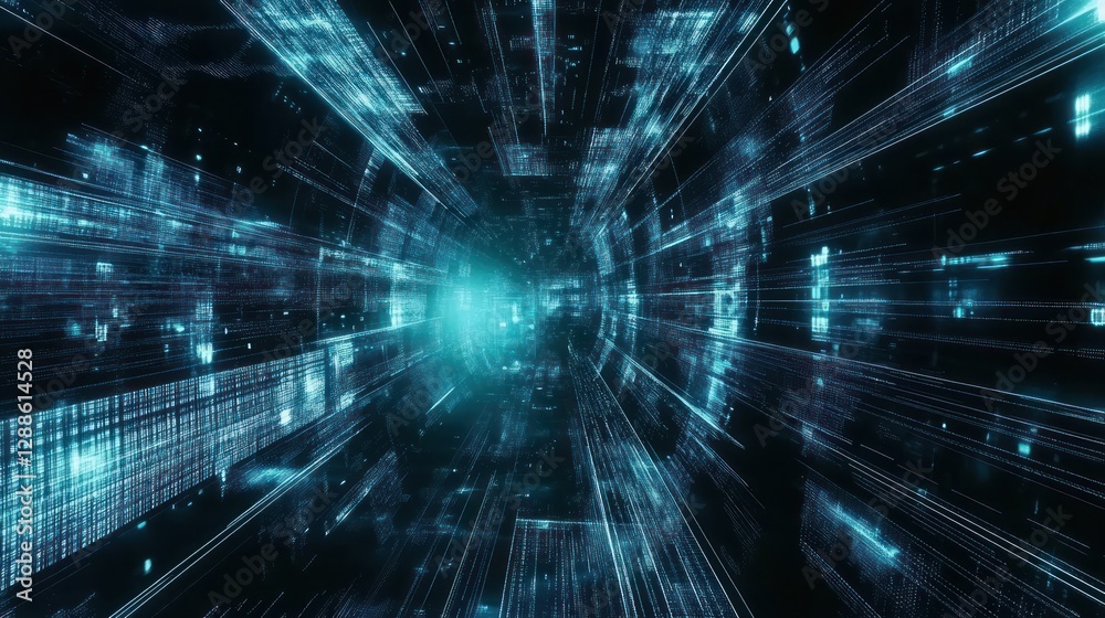 Futuristic digital tunnel with glowing data streams Futuristic digital tunnel with glowing data streams