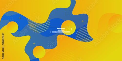 Orange and blue geometric business banner design. Creative banner design with wave shape and circle background for template. Simple horizontal banner. Vector Eps10
