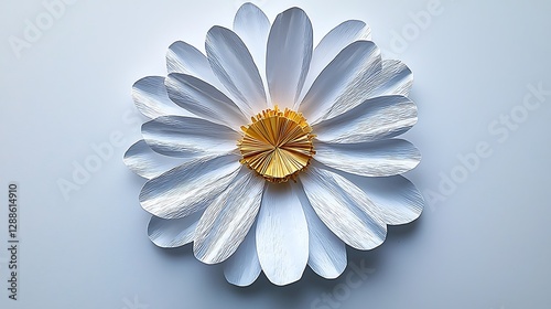 White paper daisy flower craft on light background.  Possible use desktop wallpaper, print design, digital art