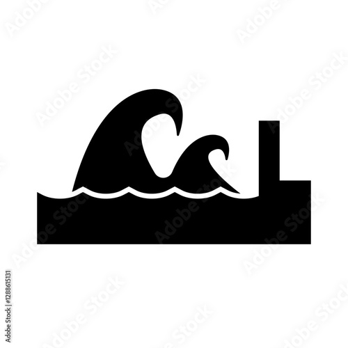 Tsunami and breakwater silhouette. Vector.