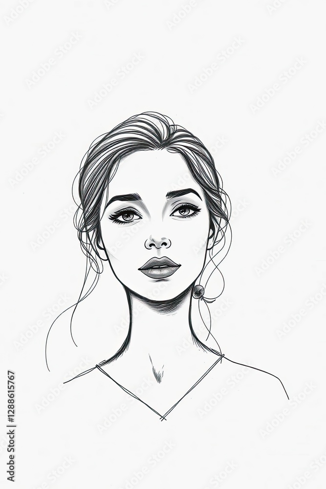 Elegant woman line art drawing coloring page featuring detailed facial features and flowing hair Elegant woman line art drawing coloring page featuring detailed facial features and flowing hair