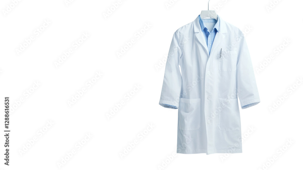 Lab coat hanging in a bright space symbolizes dedication to science and research in a modern laboratory environment
