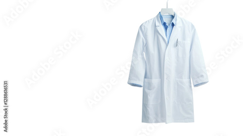 Obraz na płótnie Lab coat hanging in a bright space symbolizes dedication to science and research in a modern laboratory environment w salonie