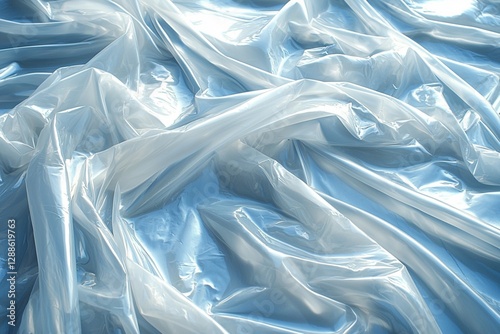 Bright wrinkled transparent plastic bag poly wrap film texture white abstract background